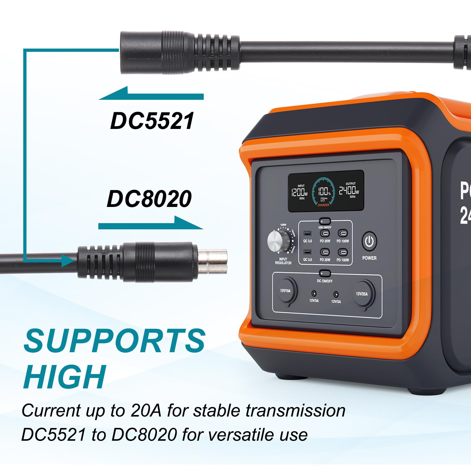 Amazon.co.jp: uxcell DC5521-DC8020変換ケーブル 20A DC5521メス